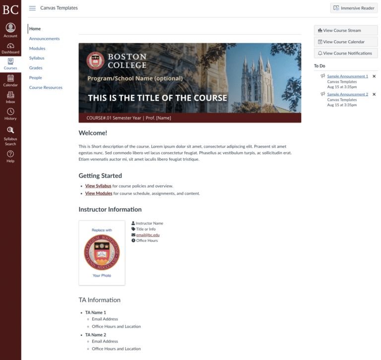 Canvas Homepage Templates – Digital Learning Design Toolkit