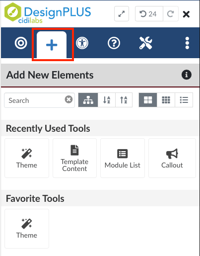 Screenshot highlighting the Add New Elements tab