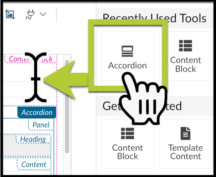 Screenshot of adding an accordion component into the rich text editor