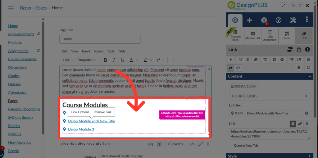 Click anywhere in the 'Course Modules' Section