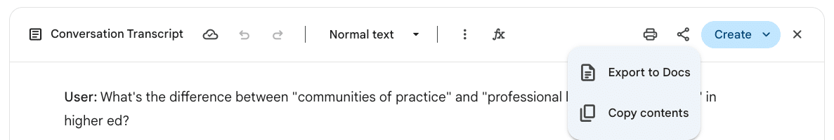 Image of a Gemini chat interface with the tools menu opened.